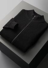 PURE EXTRA-FINE MERINO WOOL RIBBED CARDIGAN