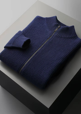 PURE EXTRA-FINE MERINO WOOL RIBBED CARDIGAN