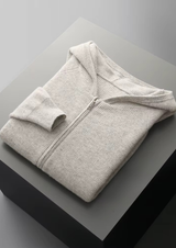 PURE EXTRA-FINE MERINO WOOL RIBBED ZIP HOODIE