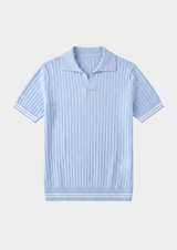 PIERRE LIGHT BLUE RIBBED BUTTONLESS POLO