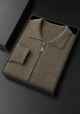 PURE EXTRA-FINE MERINO WOOL POLO ZIP CARDIGAN
