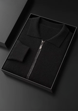 PURE EXTRA-FINE MERINO WOOL POLO ZIP CARDIGAN