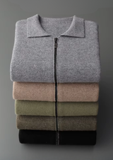 PURE EXTRA-FINE MERINO WOOL POLO ZIP CARDIGAN