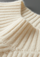 PURE CASHMERE IVORY PATTERNED MOCKNECK