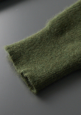 PURE CASHMERE OLIVE RIBBED HALF ZIP