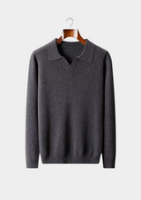 PURE EXTRA-FINE MERINO WOOL RIBBED BUTTONLESS POLO