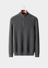 PURE CASHMERE DARK GRAY RIBBED HALF ZIP