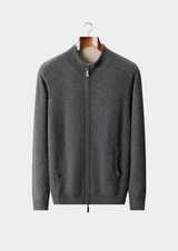 PURE CASHMERE HEATHER GRAY DUAL ZIP CARDIGAN