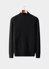 PURE CASHMERE BLACK PATTERNED MOCKNECK