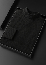 PURE CASHMERE BLACK PATTERNED MOCKNECK