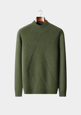 PURE CASHMERE OLIVE PATTERNED MOCKNECK