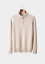 PURE CASHMERE OFF WHITE HALF ZIP SWEATER