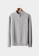 PURE EXTRA-FINE MERINO WOOL PATTERNED ZIP CARDIGAN