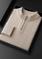 PURE CASHMERE OFF WHITE HALF ZIP SWEATER