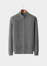 PURE CASHMERE GRAY RIBBED ZIP CARDIGAN
