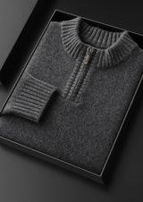 PURE CASHMERE DARK GRAY HALF ZIP SWEATER