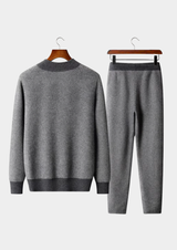 PURE EXTRA-FINE MERINO WOOL GRAY HERRINGBONE SET