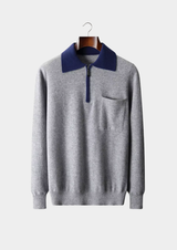 PREMIUM CASHMERE TWO TONE ZIPPER POLO
