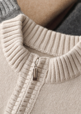 PURE CASHMERE OFF WHITE HALF ZIP SWEATER