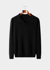 PURE EXTRA-FINE MERINO WOOL RIBBED BUTTONLESS POLO