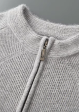 PURE EXTRA-FINE MERINO WOOL RIBBED ZIP CARDIGAN