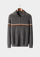 PURE CASHMERE STRIPED ZIP CARDIGAN
