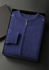 PREMIUM CASHMERE TWO TONE ZIP CARDIGAN