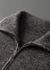 PURE CASHMERE STRIPED ZIP CARDIGAN