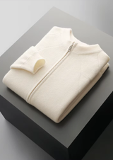 PURE EXTRA-FINE MERINO WOOL RIBBED ZIP CARDIGAN
