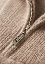 PURE CASHMERE BEIGE CABLE HALF ZIP SWEATER