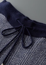 PURE EXTRA-FINE MERINO WOOL NAVY BLUE HERRINGBONE SET