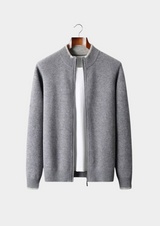 PURE EXTRA-FINE MERINO WOOL TWO-TONE ZIP CARDIGAN