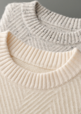 PURE CASHMERE LIGHT GRAY HERRINGBONE CREWNECK