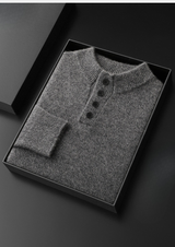 PURE CASHMERE LIGHT GRAY BUTTON SWEATER