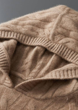 PURE CASHMERE SAND CABLE KNIT HOODIE