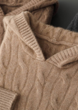 PURE CASHMERE SAND CABLE KNIT HOODIE