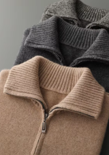 PURE CASHMERE DARK GRAY FUNNEL NECK CARDIGAN