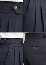 NAPOLI PLEATED COASTAL TROUSERS - Navy Blue