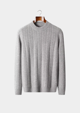 PURE EXTRA-FINE MERINO WOOL HERRINGBONE CREWNECK