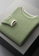 PURE EXTRA-FINE MERINO WOOL TWO TONE CREWNECK