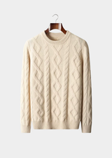 PURE EXTRA-FINE MERINO WOOL WINTERTIME CABLE CREWNECK