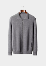 PURE EXTRA-FINE MERINO WOOL POLO ZIP CARDIGAN