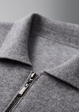 PURE EXTRA-FINE MERINO WOOL POLO ZIP CARDIGAN