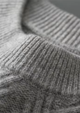 PURE EXTRA-FINE MERINO WOOL HERRINGBONE CREWNECK