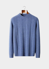 PURE EXTRA-FINE MERINO WOOL HERRINGBONE CREWNECK