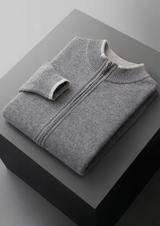 PURE EXTRA-FINE MERINO WOOL TWO-TONE ZIP CARDIGAN