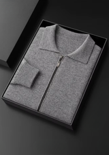 PURE EXTRA-FINE MERINO WOOL POLO ZIP CARDIGAN