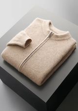 PURE EXTRA-FINE MERINO WOOL RIBBED ZIP CARDIGAN