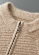 PURE EXTRA-FINE MERINO WOOL RIBBED ZIP CARDIGAN