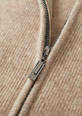 PURE EXTRA-FINE MERINO WOOL RIBBED ZIP CARDIGAN